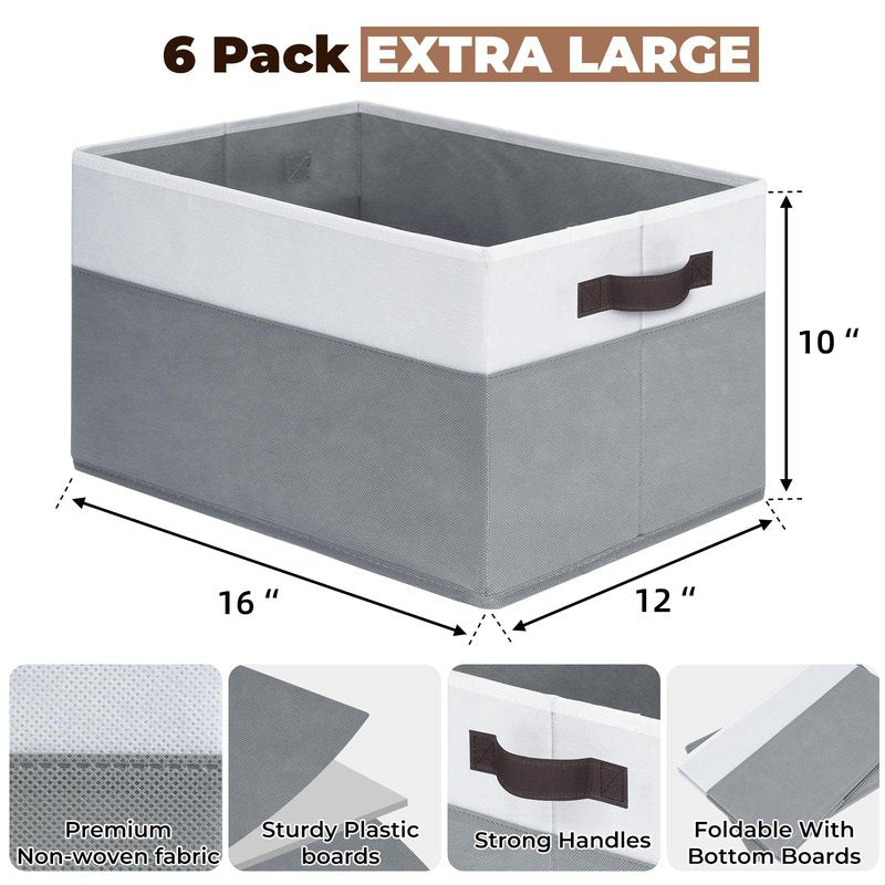 Criusia 6 Pack Clothes Bins for Organization - 16x12 Extra Large Storage Baskets for Shelves Closet Bedroom - Toy Storage Organizer Bins Boxes Cubes for Nursery - RV Apartment Essentials