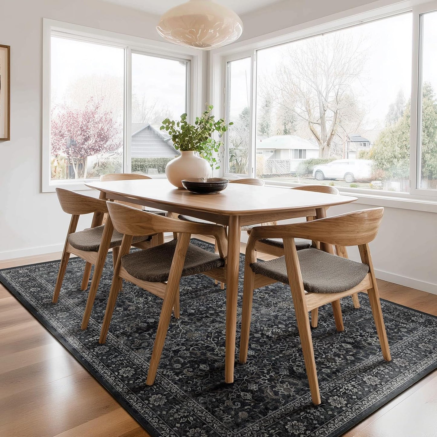 Skiennix 5x7 Area Rug - Vintage Farmhouse Design | Washable, Non-Slip, Soft Carpet in Earth Tones