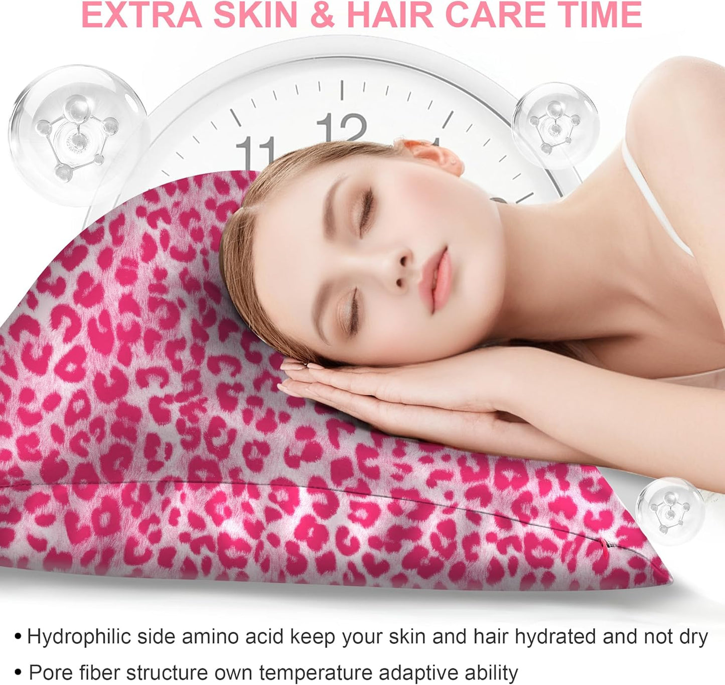 Skiennix Mulberry Silk Pillowcase - Soft & Breathable Standard Size with Hidden Zipper | Leopard Pink