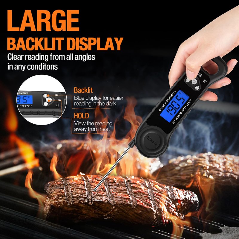 AMMZO Meat Thermometer Digital, Instant Read Food Thermometer for Cooking, Grilling, Baking, Frying & Candy Making, Essentials Kitchen Gadgets Accessory, Gifts for Men Women Dad Mom Birthday