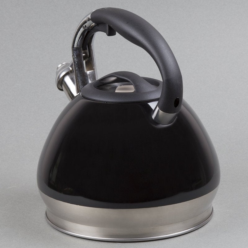 Creative Home 3.5 Quart Whistling Tea Kettle for Stovetop, Food Grade Stainless Steel Tea pot, Fast Boiling Water, Ergonomic Handle, for Gas & Induction, Black