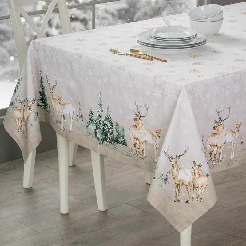 Maison d' Hermine Table Cloth Square Table 100% Cotton 60 x 60 Inches Fall Tablecloth Reusable Everyday Use for Thanksgiving Christmas Decorations Dining Farmhouse Party (Deer in The Woods)