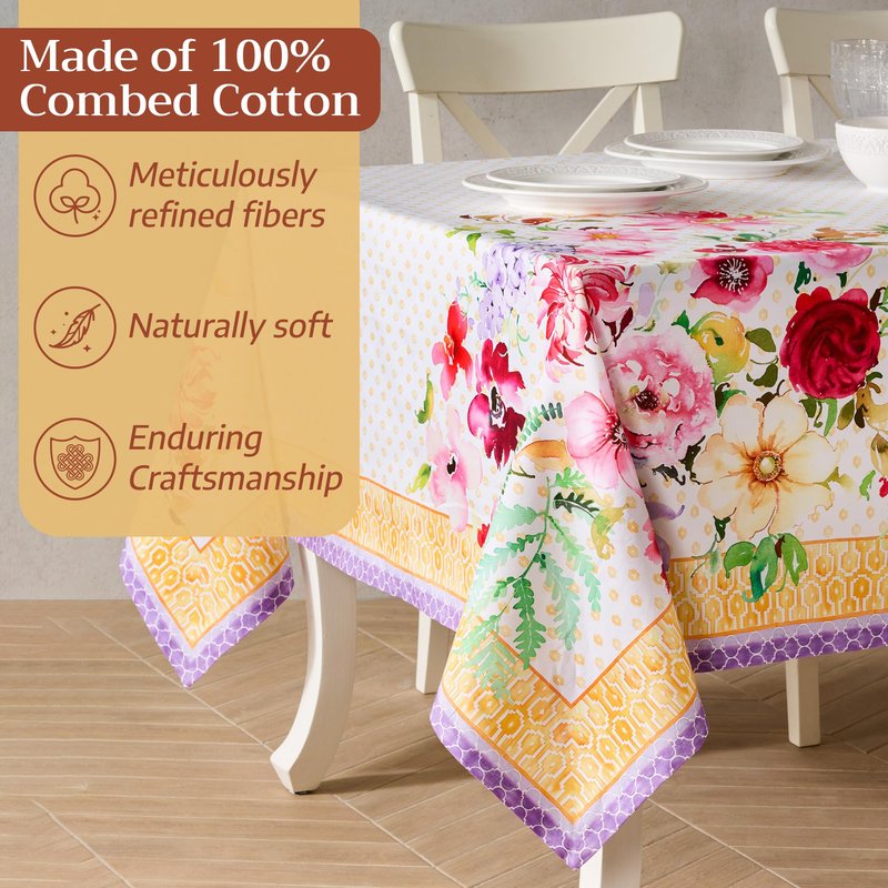 Maison d' Hermine Premium Table Cloth Rectangle Table 100% Combed Cotton 108 x 70 Inches Tablecloth Reusable Decorative for Dining Room, Farmhouse, Home, Party, Festive & Wedding - Summer Joy