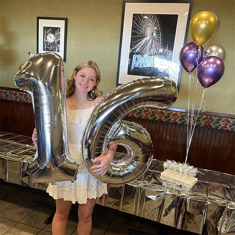 Silver 1 Balloon Number, 40 Inch Giant Helium Foil Number 0-9 for Boys Girls, Self Inflating 1st Birthday Balloon for Women Men 10th Anniversary Baby Shower New Year Wedding Party Decorations Supplies