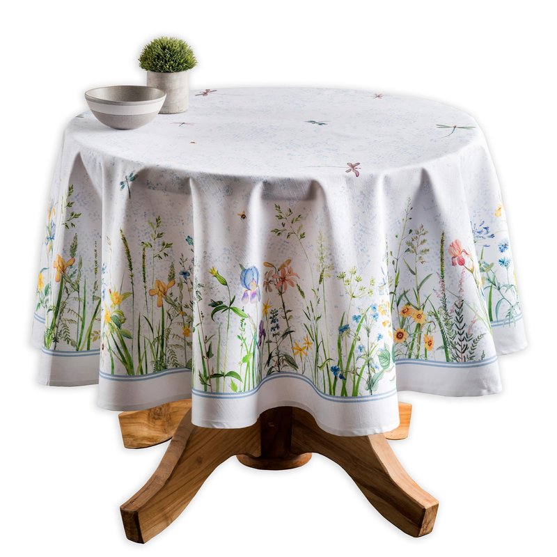 Maison d' Hermine Table Cloth Round Table 100% Cotton 69 Round Inches Tablecloth Reusable Decorative for Dining Kitchen Room Farmhouse Home Gifts for Mothers Day Spring Summer - Fleurs De Mai