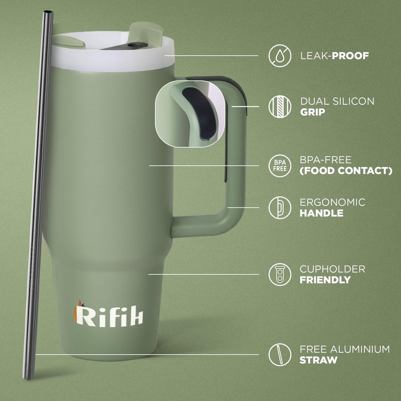 RIFIH 40 oz tumbler with handle and flip straw, Tumbler with Handle, Travel Mugs, Stainless Steel Cup, Insulated Water Bottle, Insulated Travel Coffee Mugs, Cup with Straw, (Casbah Night, 40 OZ)
