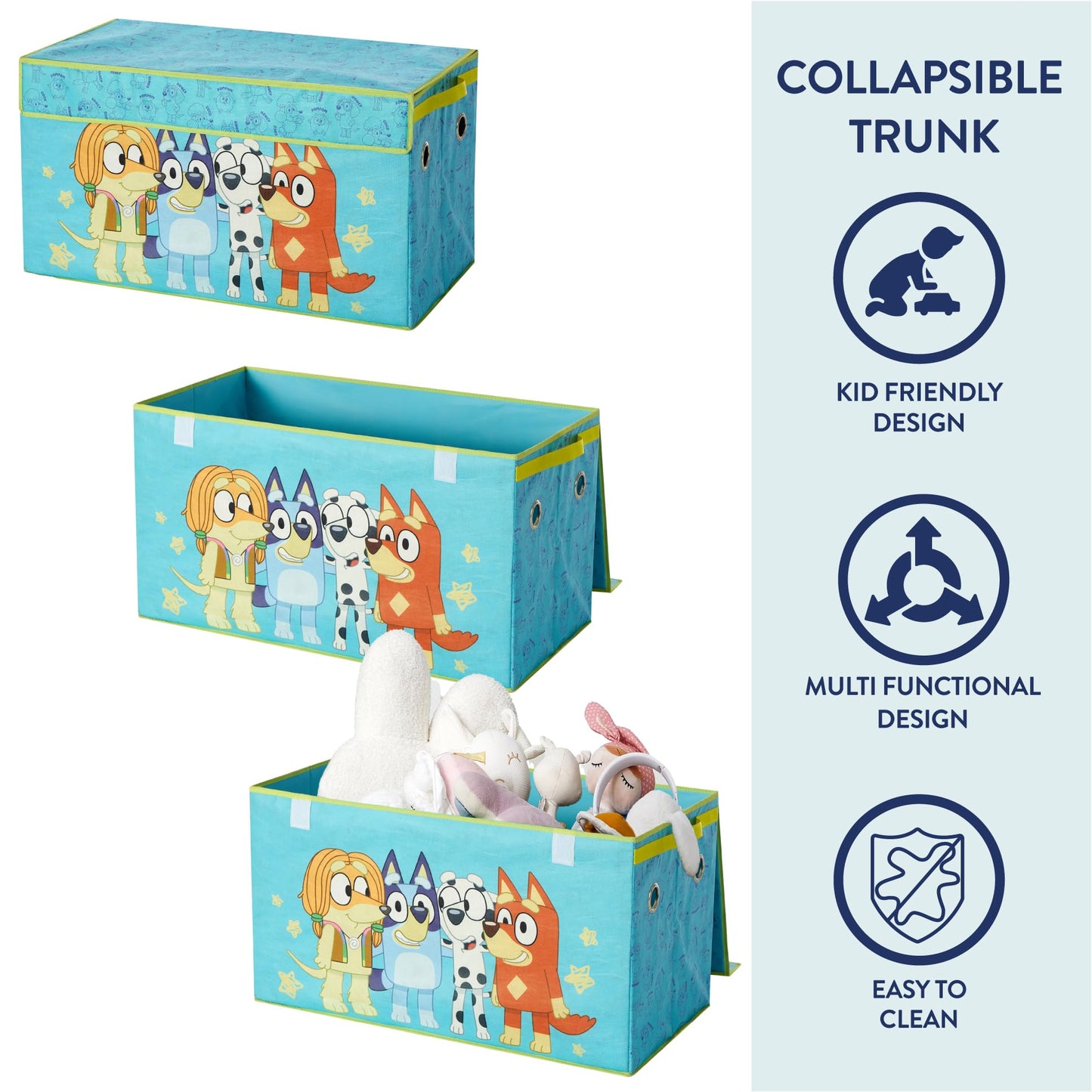Bluey 4 Piece Storage Solution Set with Pop Up Hamper, Collapsible Storage Trunk and 2 Nestable Storage Bins