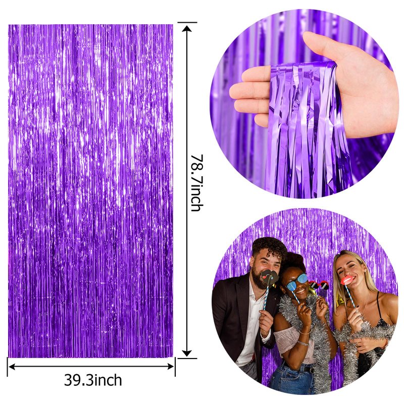 20 Pack Foil Curtain Backdrop Purple Metallic Tinsel Foil Fringe Curtains Photo Booth Props for Birthday Wedding Engagement Baby Shower Bachelorette Christmas Holiday Celebration Party Decorations