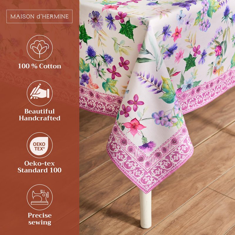 Maison d' Hermine Table Cloth Rectangle Table 100% Cotton 70 x 108 Inches Tablecloth Reusable Decorative for Dining Kitchen Room Farmhouse Home Gifts for Mothers Day Spring Summer - Chardon