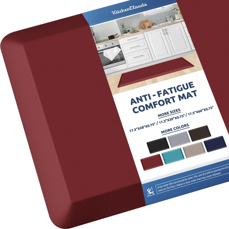 KitchenClouds Kitchen Mat Cushioned Anti Fatigue Kitchen Rug 0.8inch Water Resistant Non Slip Kitchen Rugs and Mats Standing Desk Mat Comfort Floor Mats for Kitchen Sink Office (17.3"x39",Red)