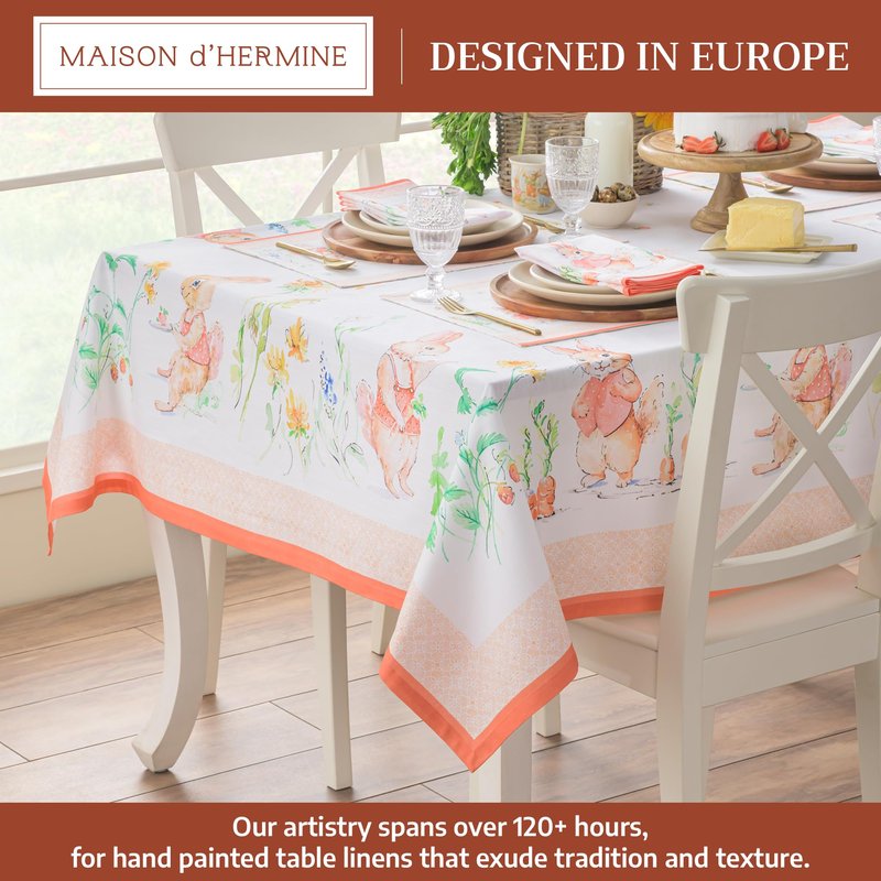 Maison d' Hermine Table Cloth Square Table 100% Cotton 60 x 60 Inches Tablecloth Reusable Decorative for Dining Kitchen Room Farmhouse Home Gifts for Mothers Day Spring Summer - Bunny Party