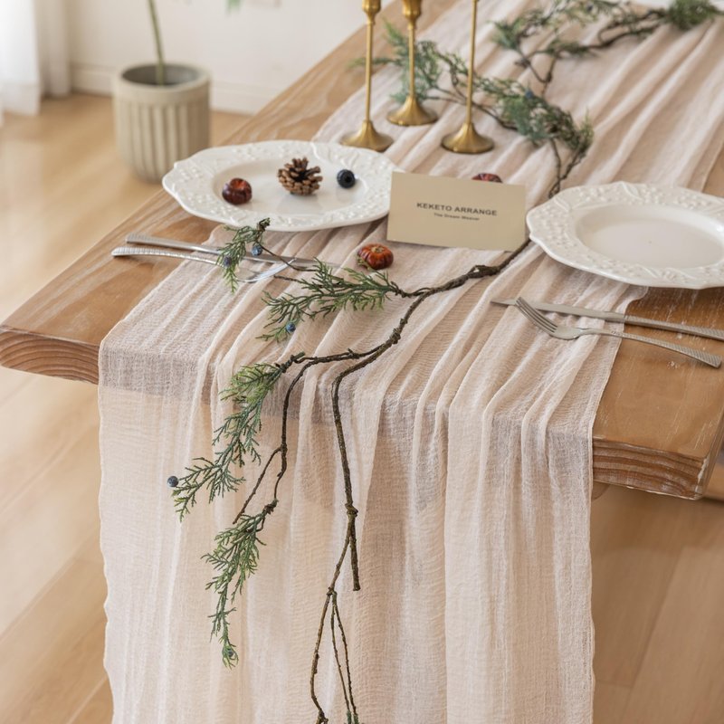 Keketoarrange 3pcs Beige Cheesecloth Table Runner Gauze Rustic 120 Inch 10 FT for Wedding Baby Shower Bridal Shower Birthday Engagement Garden Party Long Sheer Boho Spring Home Decorations