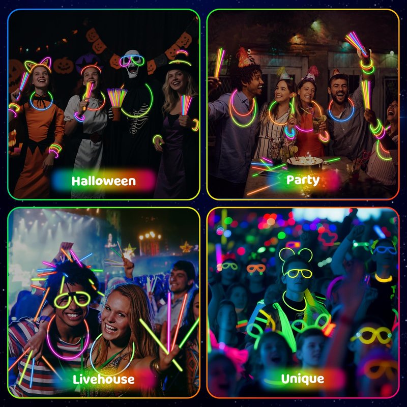Mega-L 1000 Pcs Glow Sticks Bulk Party Pack, Glow in the Dark Party Supplies, 8" Ultra Bright Glow Necklaces and Bracelets with Connectors for Neon Glow Birthday Pool Party, New Years Eve Party Favors