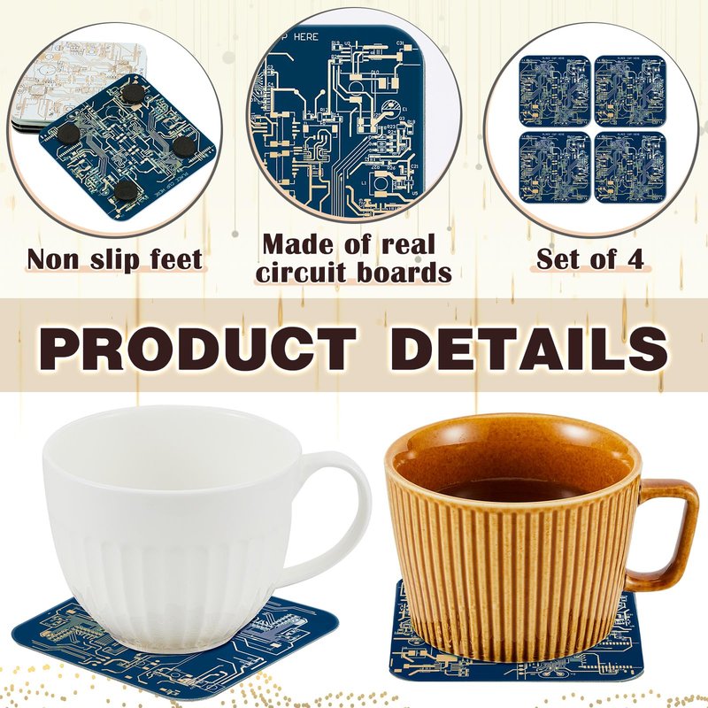 Nuenen 4 Pcs Circuit Board Coasters for Drinks PCB Coasters Immersion Gold Circuit Board PCB Design Engineer It Gift for Party Bar Office Geek Nerd Engineer Dad Gift Men(Classic Style,Blue)