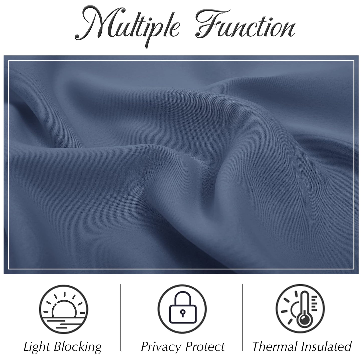 StangH Stone Blue Blackout Curtains 84 inch for Living Room/Patio Sliding Door, Pompom Thermal Insulated Door Panels for Bedroom, Nursery Kids Home Decoration, W52 x L84, 2 Panels