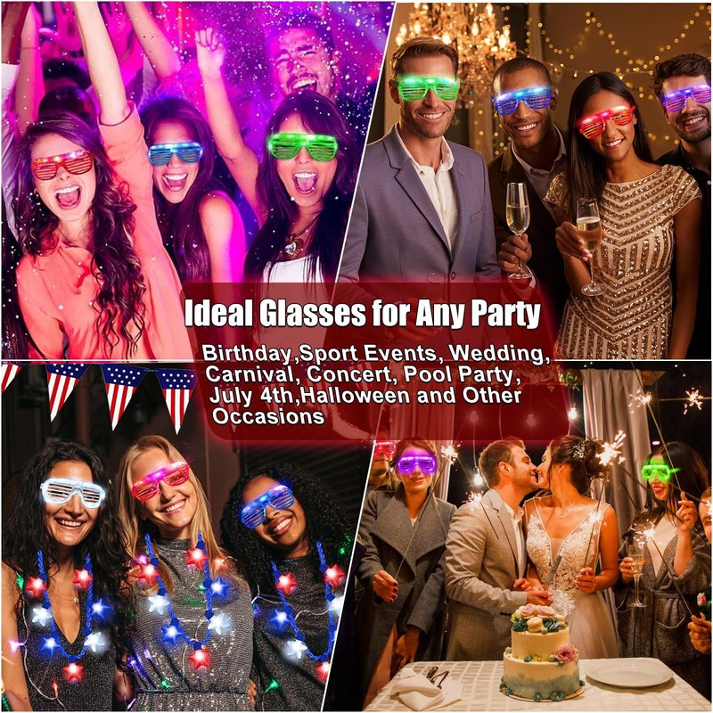 30 Pack LED Glasses Glow in The Dark Party Supplies Glow Sticks Glasses Party Favors Rave Neon Shutter Shades Light Up Glasses Sunglasses Party Favors for Kids/Adults Birthday Wedding Patriotic