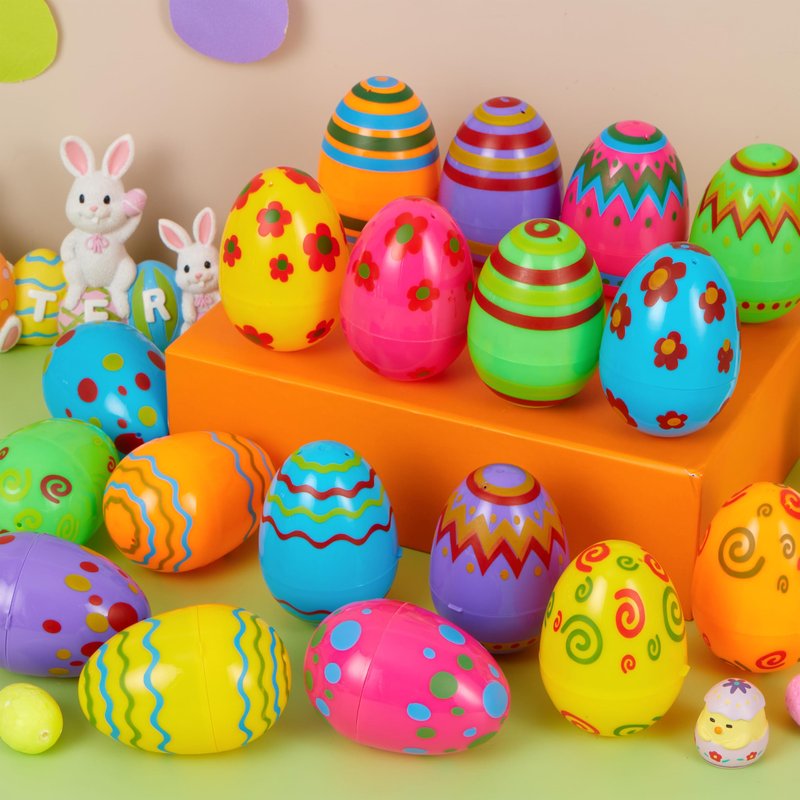 JOYIN Toy 72 PCs Plastic Printed Bright Easter Eggs, Over 3.15'' Tall Fillable Empty Eggs Bulks for Easter Hunt, Basket Stuffers Fillers, Classroom Prize Supplies, Filling Treats and Party Favor