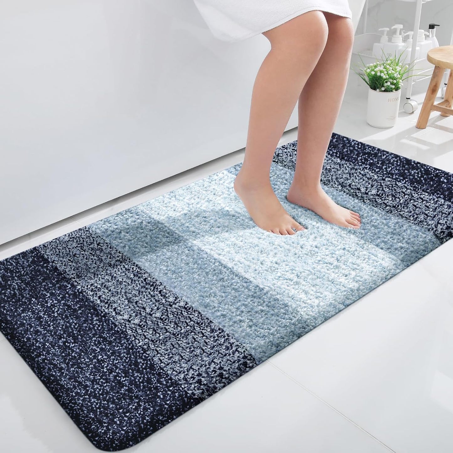 OLANLY Large Bath Rugs - Extra Soft Microfiber, Quick Dry & Washable | 50x30, Airy Blue