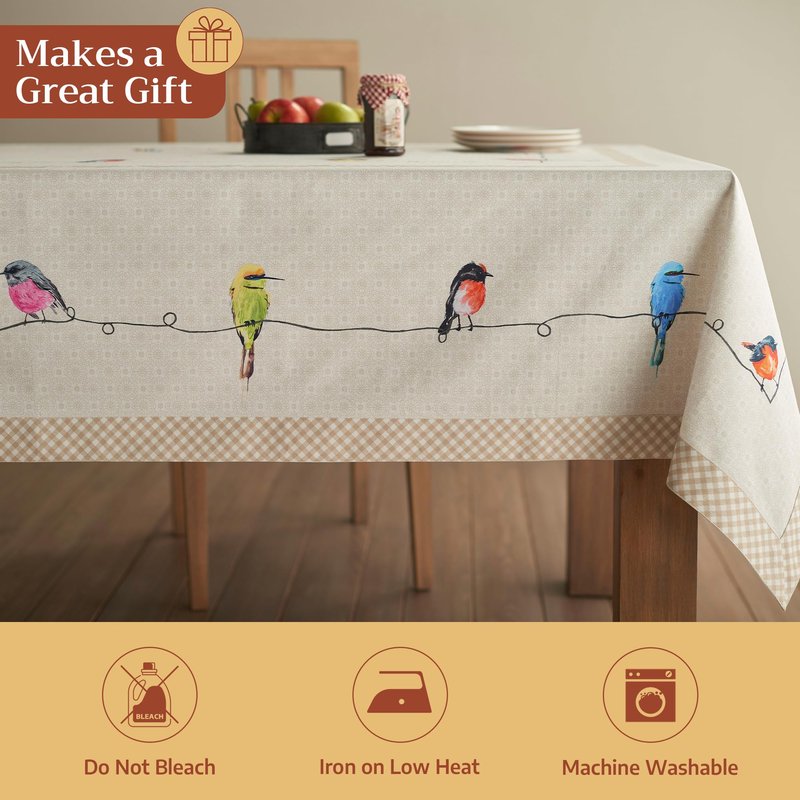 Maison d' Hermine Table Cloth Rectangle Table 100% Cotton 60 x 120 Inches Tablecloth Reusable Decorative for Dining Kitchen Room Farmhouse Home Gifts for Mothers Day Spring Summer - Birdies on Wire