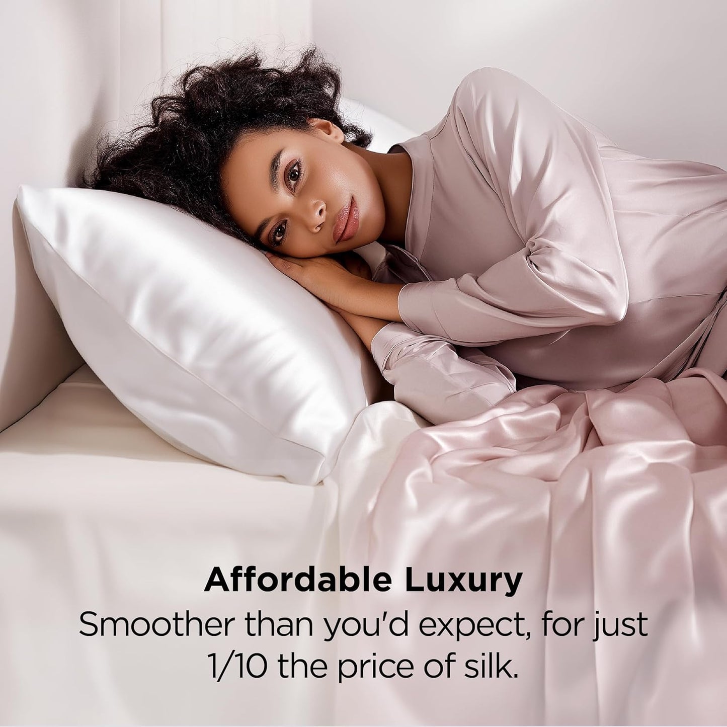 Bedsure Satin Pillowcases - Queen Size Set of 2 | Pure White Cooling Pillow Cases for Sleep, 20x30 Inches