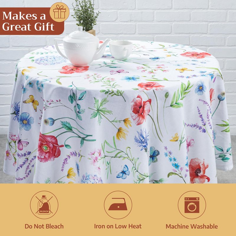 Maison d' Hermine Table Cloth Round Table 100% Cotton 69 Round Inches Tablecloth Reusable Decorative for Dining Kitchen Room Farmhouse Home Gifts for Mothers Day Spring Summer - Just Floral