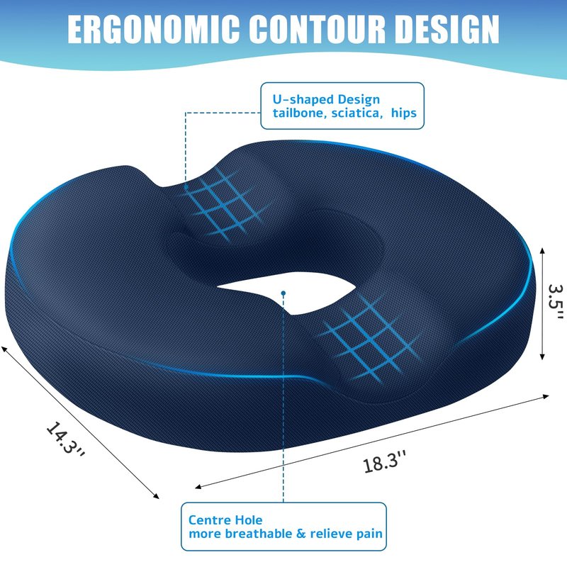 BlissTrends Donut Pillow Seat Cushion, Donut Chair Cushions for Postpartum Pregnancy & Hemorrhoids, Tailbone Pain Relief Cushion, Memory Foam Lifting Cushions for Office & Home Chairs (Blue, X-Large)