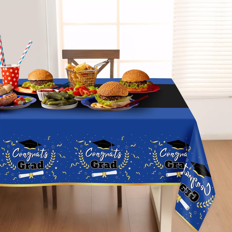 Childom 2 Pack Graduation Tablecloth,Graduation Decorations Class of 2026 Graduation Party Decorations,54"x108" Blue and Gold Plastic Table Cloth Disposable Rectangle for Home,School,Party Supplies