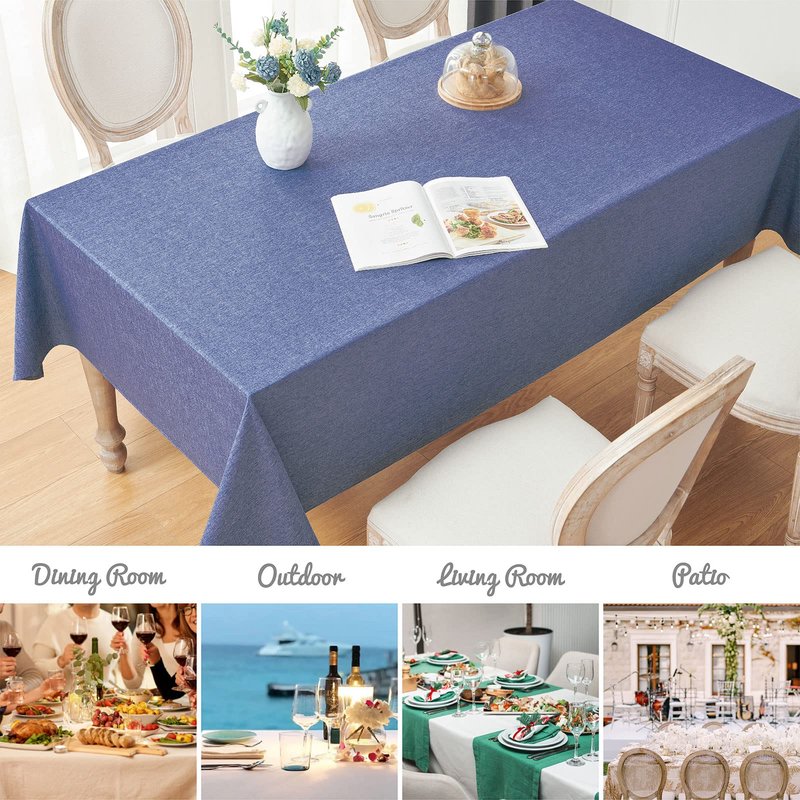 Veblandy Rectangle Tablecloth Linen Textured Waterproof & Stain Resistant Table Cloth Wrinkle Free Decorative Fabric Farmhouse Table Cover for Dining/Party/Buffet/Wedding, 60 x 144 Inch, Demin Blue