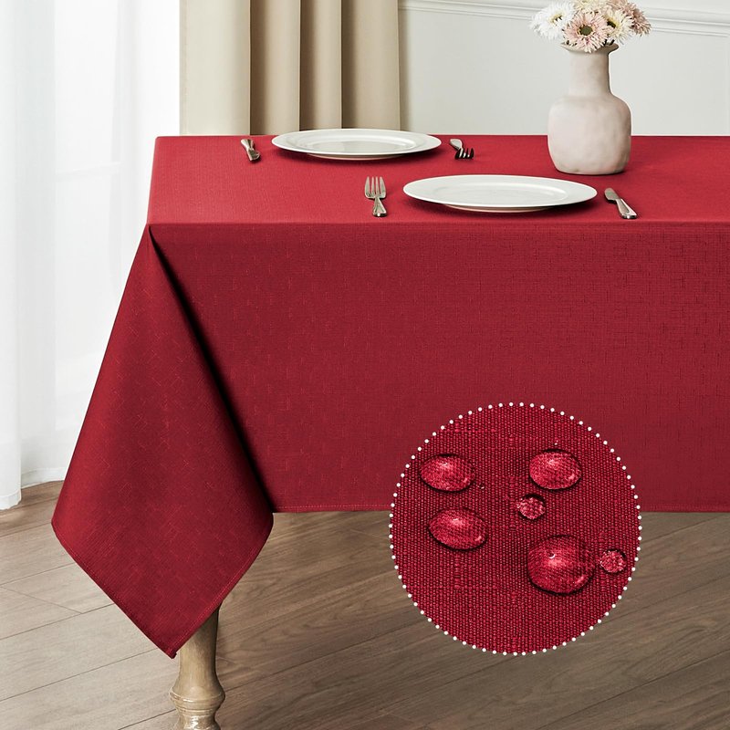 Veblandy Rectangle Tablecloth Waterproof 60x144 inch Linen Textured Table Cloth Stain and Wrinkle Resistant Washable, Decorative Fabric Table Cover for Dining, Party and Camping, Red