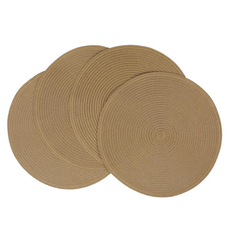 SHACOS Round Placemats Set of 4 Woven Braided Kitchen Table Placemats 15 inch Round Place Mats Washable Table Mats Indoor Outdoor, Brown
