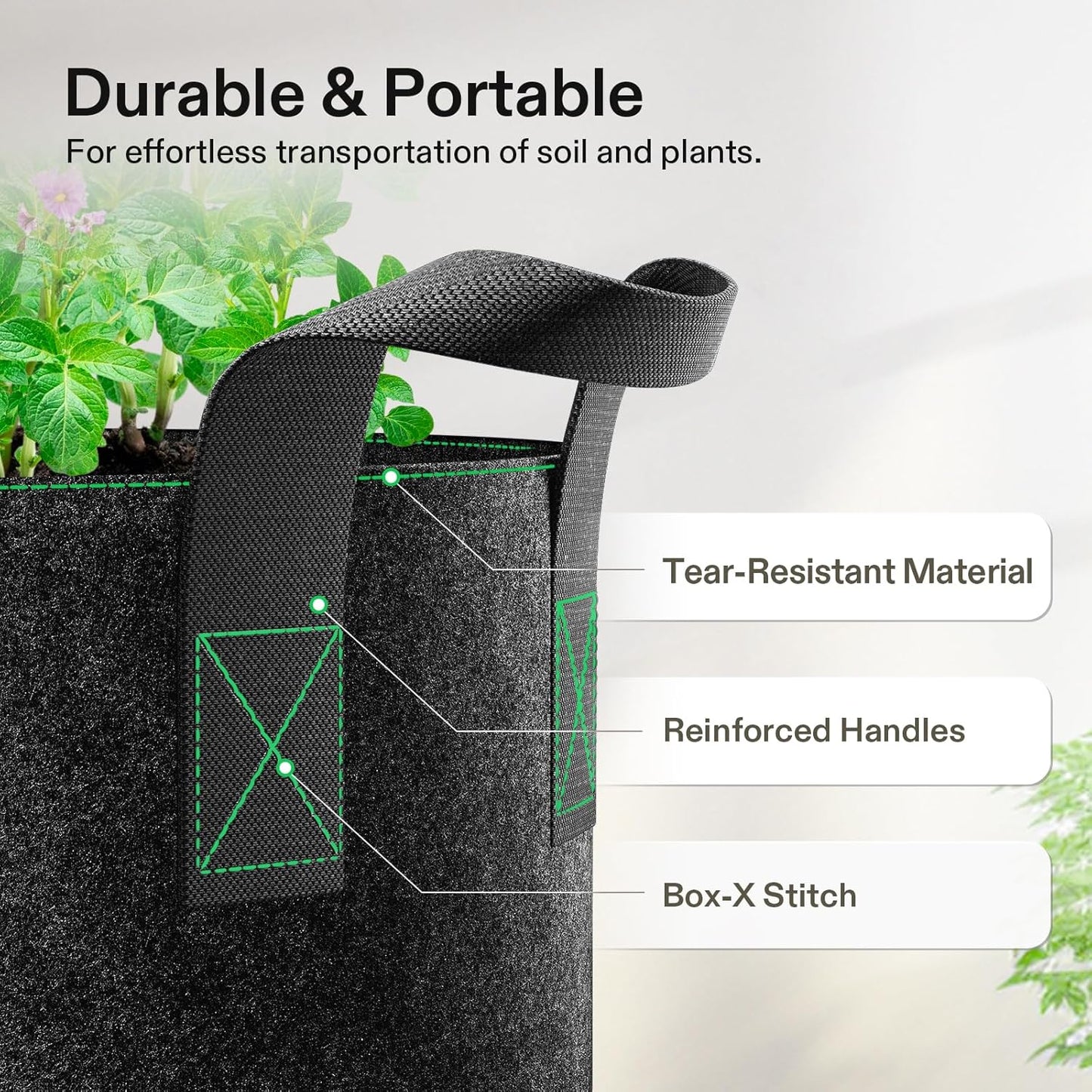 VIVOSUN 20-Pack Heavy Duty 5 Gallon Grow Bags - Thickened Nonwoven Fabric Pots with Handles | Black