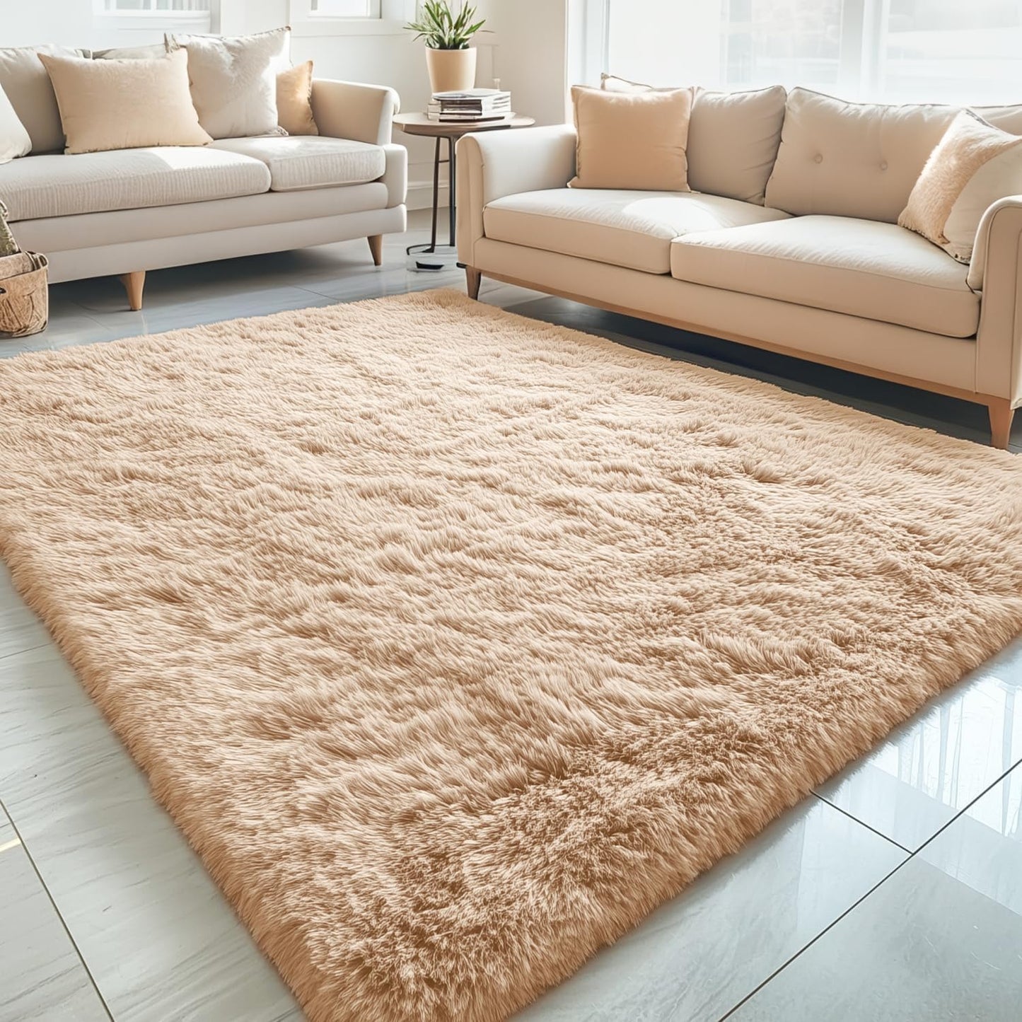 OLANLY Large Area Rug - Soft Fluffy Shaggy Indoor Carpet for Living Room & Bedroom | 5x9, Beige