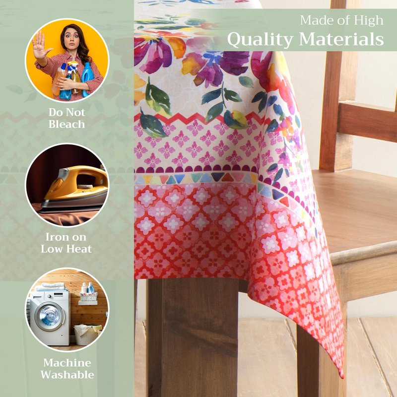 Maison d' Hermine Table Cloth Rectangle Table 100% Cotton 60 x 90 Inches Tablecloth Reusable Decorative for Dining Kitchen Room Farmhouse Home Gifts for Mothers Day Spring Summer - Rose Garden