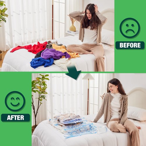 HIBAG Vacuum Storage Bags with Electric Pump, Vacuum Seal Space Saver Bags for Clothes, Clothing, Pillows, Blanket Bedding Comforters, Jumbo 10 pack