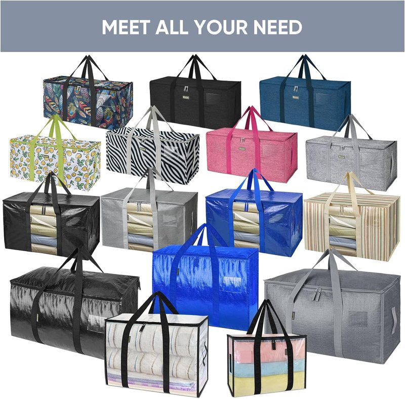 TICONN 4 Pack Extra Large Moving Bags with Zippers & Carrying Handles, Heavy-Duty Storage Tote Moving Boxes for Space Saving (4 PK, 75 Gallon)