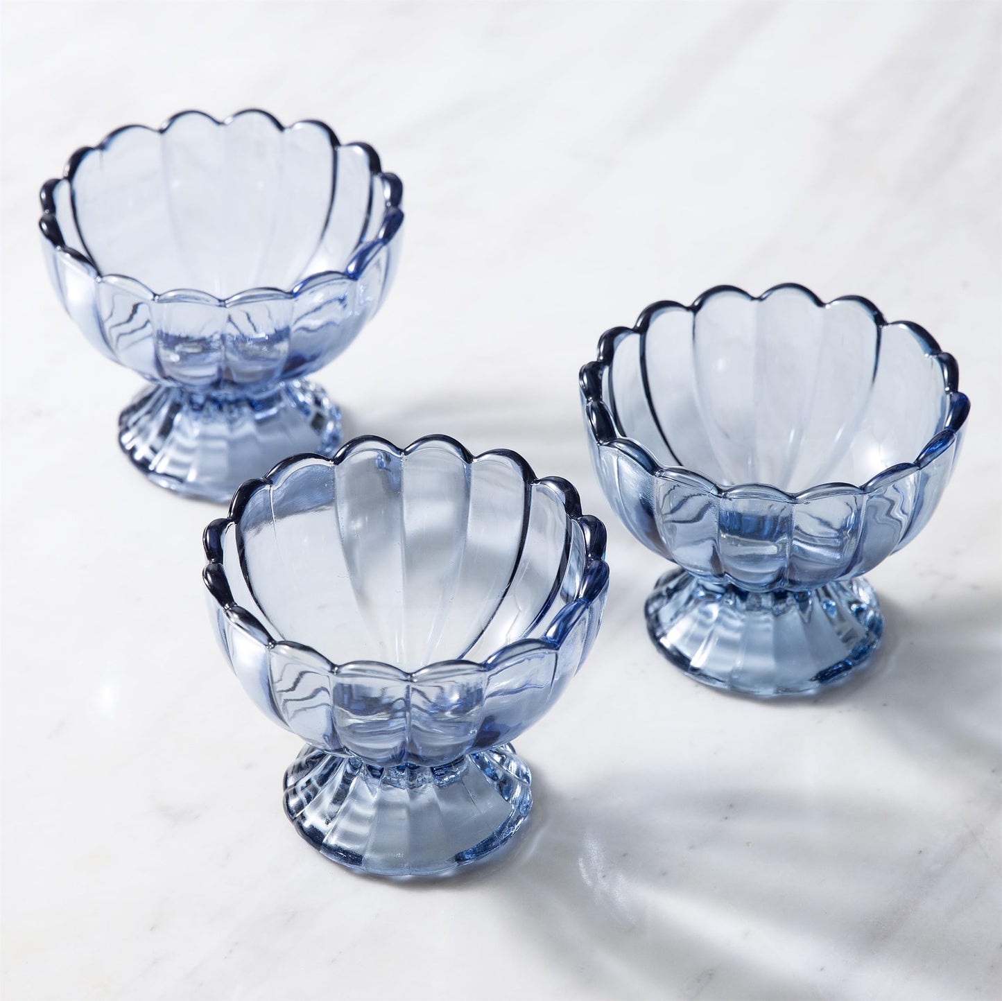 KMwares 6PCs Set 5oz Small Cute Footed Tulip Glass Dessert Bowls/Cups - Perfect for Dessert, Sundae, Ice Cream, Fruit, Salad, Snack, Cocktail, Condiment, Trifle and Christmas Holiday Party (Blue)