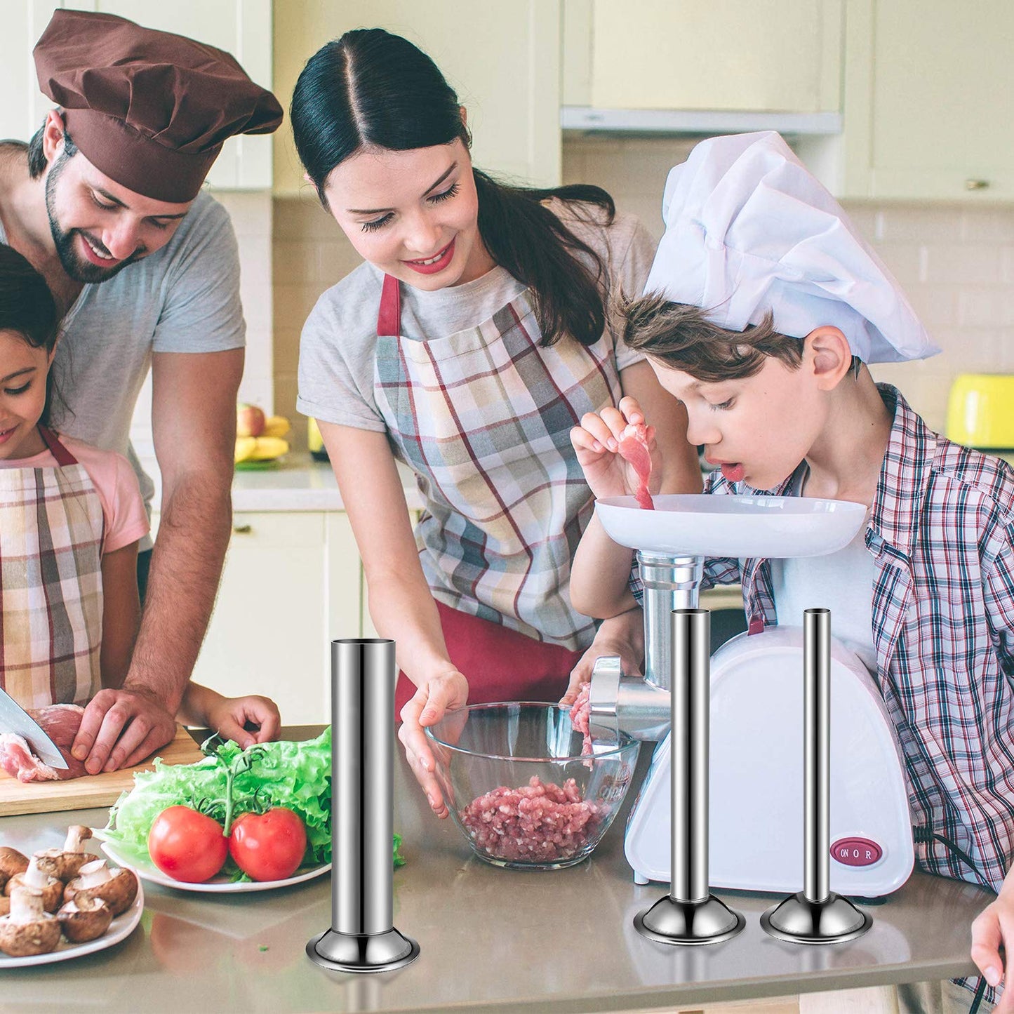3 Pieces Sausage Stuffer Tubes Stainless Steel Grinder Stuffer Tubes for Size 5 Meat Food Grinder, 3 Sizes