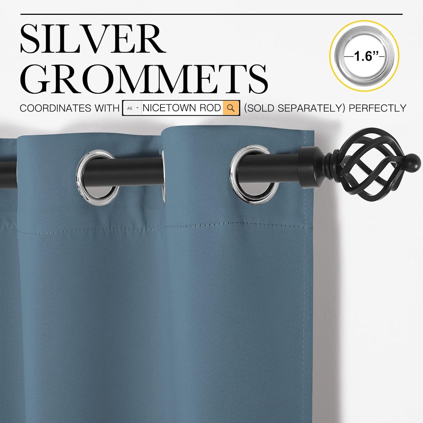 NICETOWN Smoky Blue Blackout Curtains - Thermal Insulated Drapes for Office | 68" Length, 42" Wide, 2 Panels