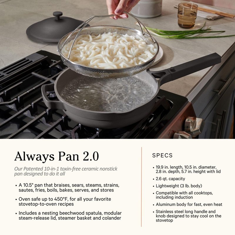 Our Place Cookware Duo | 7-Piece Ceramic Cookware Set with 10.5" Always Pan 2.0, 5.5 Qt Perfect Pot & Strainer Basket | Induction & Oven Safe up to 450°F | Nonstick, Non-Toxic Cookware | Steam
