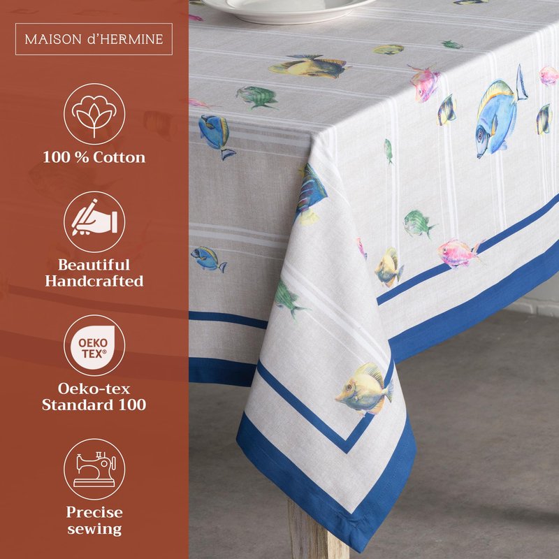 Maison d' Hermine Table Cloth Rectangle Table 100% Cotton 54 x 72 Inches Tablecloth Reusable Decorative for Dining Kitchen Room Farmhouse Home Gifts for Mothers Day Spring Summer - Poisson