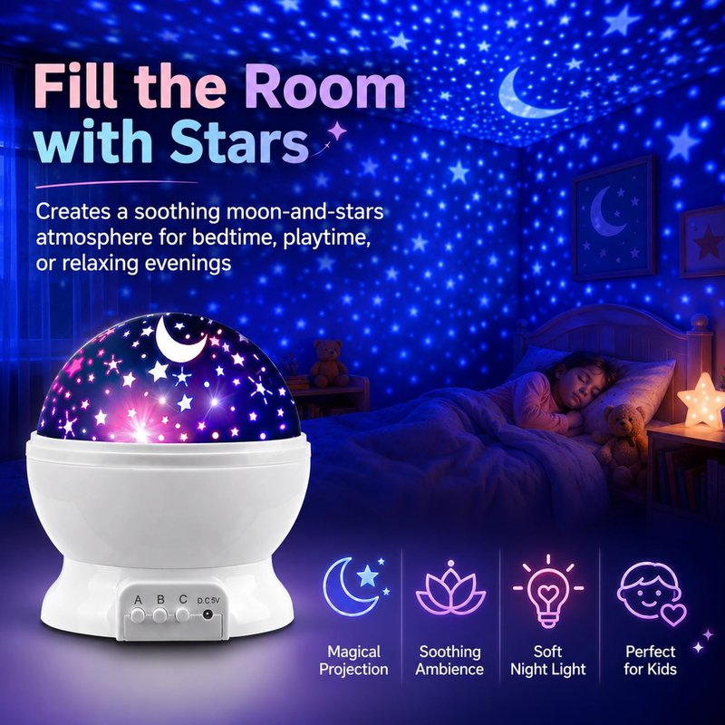 MOKOQI Star Projector Night Lights for Kids, Birthday Gifts for 3 4 5 Year Old Girls and Boys, Projection Lamp for Kids Bedroom Ceiling, Stars and Moon for Child Asleep Peacefully (White)