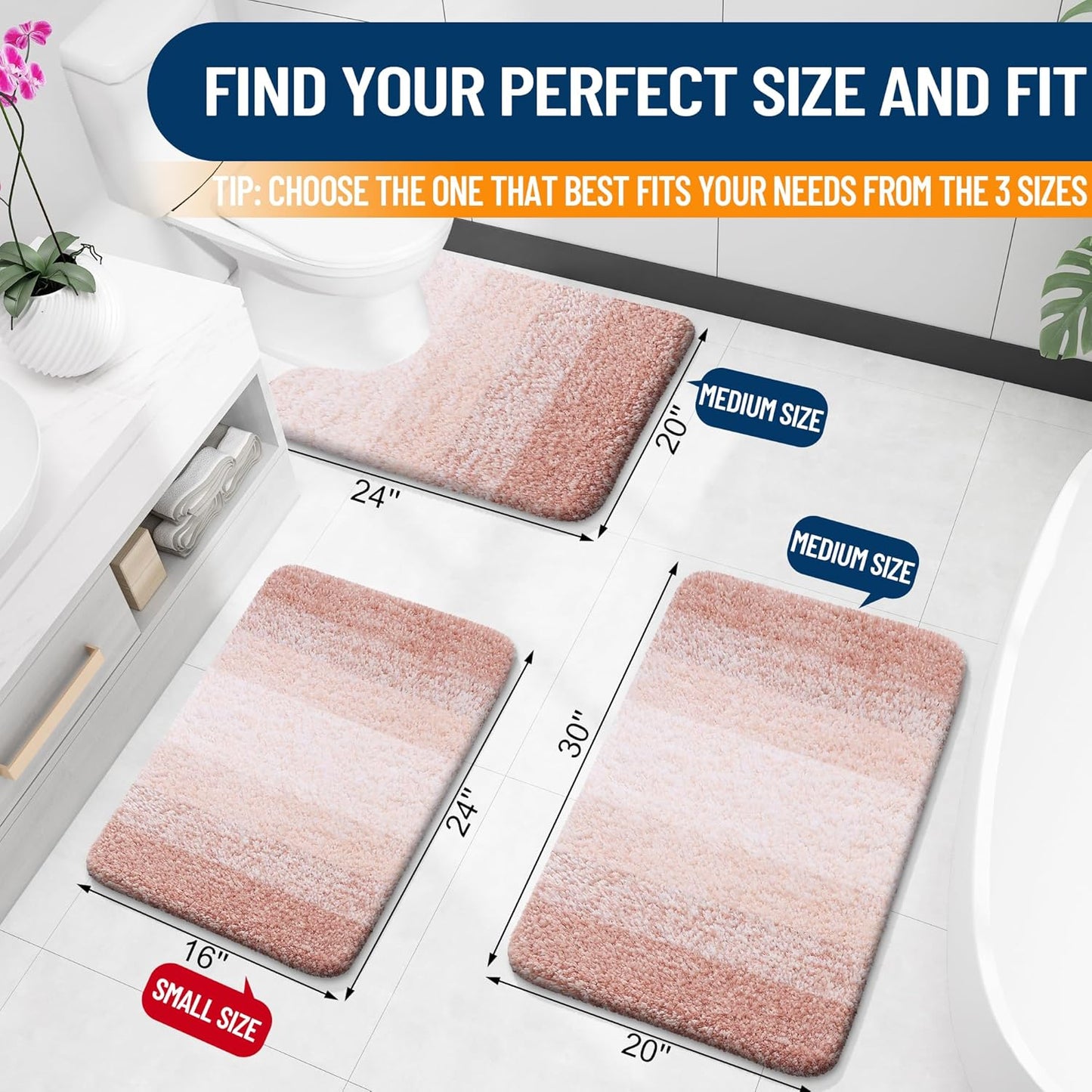 OLANLY Bathroom Runner Rug - Extra Soft Microfiber Mat | Quick Dry, Washable, 47x24 Inches, Peach