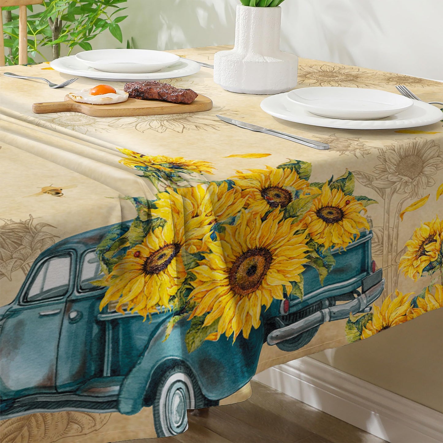 cusugbaso Sunflower Tablecloth 60x120 Inch Rectangle, Yellow Sunflower Decorations for Home, Spring and Summer Table Cloth Rectangle Water Resistant for Table, Party Decorations
