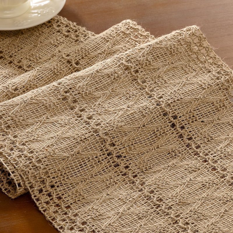 Santaben Burlap Brown Spring Boho Macrame Table Runner Rustic Farmhouse Woven Cotton Linen Burlap Table Runners for Dining & Bedroom Home Decor 11x58 Inches