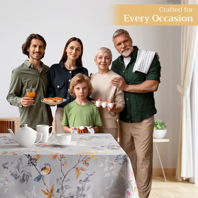 Maison d' Hermine Table Cloth Rectangle Table 100% Cotton 54 x 72 Inches Fall Tablecloth Reusable Everyday Use for Thanksgiving Christmas Decorations Dining Farmhouse Party (Equinoxe - Grey)