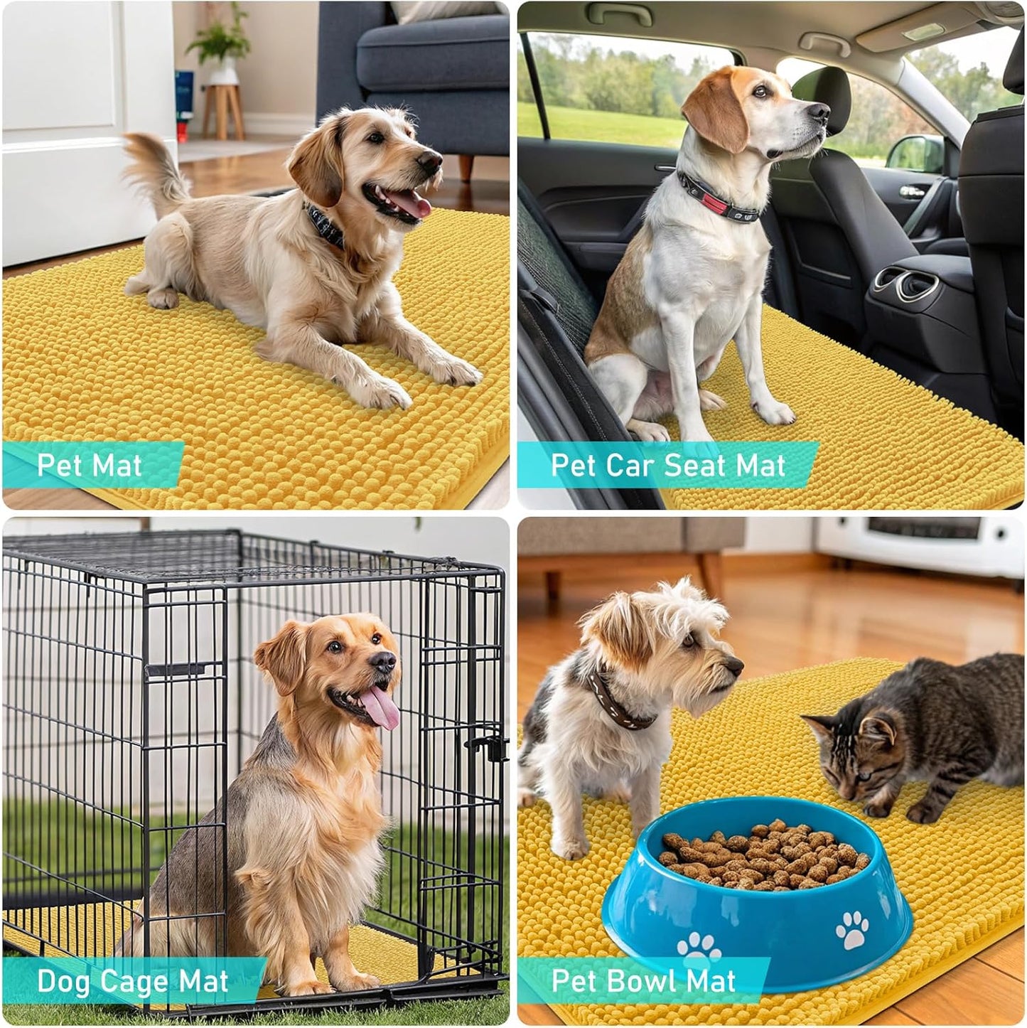 OLANLY Dog Door Mat - Absorbent Non-Slip Washable Doormat for Muddy Paws | 59x32 Yellow Chenille Mat