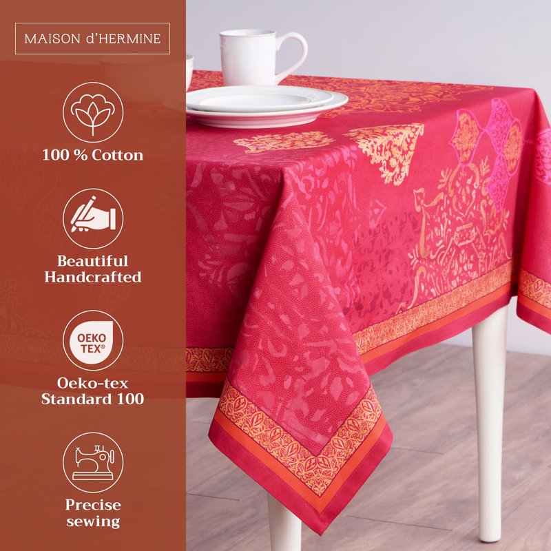 Maison d' Hermine Table Cloth Square Table 100% Cotton 54 x 54 Inches Fall Tablecloth Reusable Everyday Use for Thanksgiving Christmas Decorations Dining Farmhouse Party (Versailles)