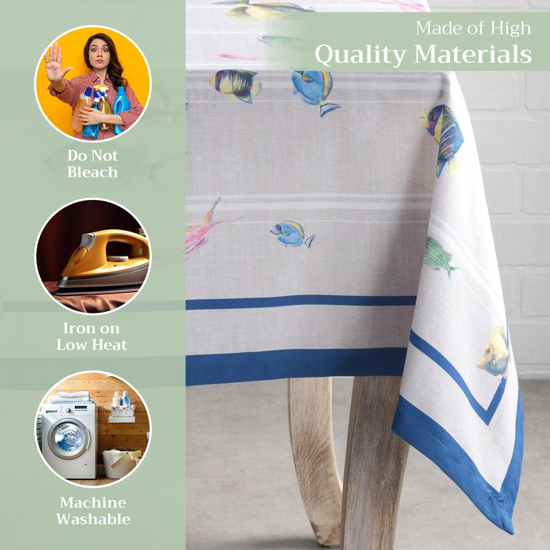 Maison d' Hermine Table Cloth Rectangle Table 100% Cotton 54 x 72 Inches Tablecloth Reusable Decorative for Dining Kitchen Room Farmhouse Home Gifts for Mothers Day Spring Summer - Poisson