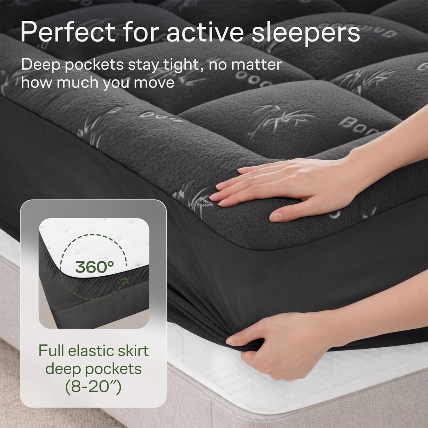 Niagara Sleep Solution Ultra Soft Mattress Topper - Bamboo Pillow Top for Back Pain Relief | Queen Size, Dark Gray