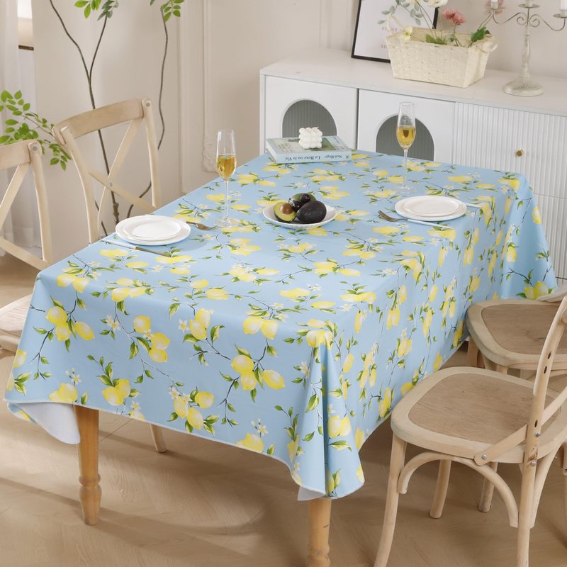 Walrus Heavy Duty Vinyl Tablecloth with Flannel Backing Waterproof Oil-Proof Plastic Table Cloth Stain-Resistant Wipeable Rectangle or Square Table Cover for Indoor and Outdoor (Lemon, 60x102 Inch)